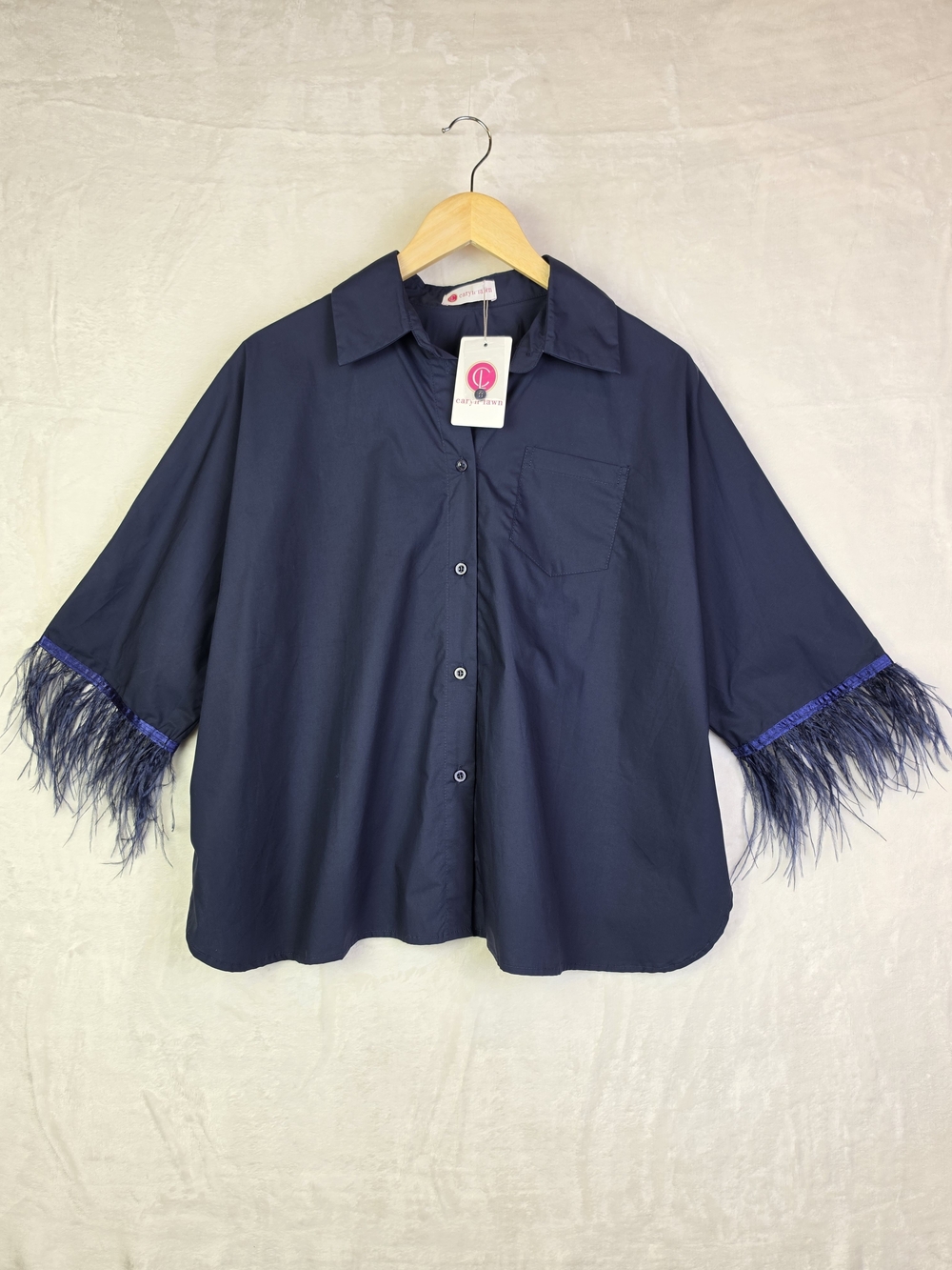 Caryn Lawn Abby Swing Feather Top NWT Midnight Navy Blue Size S/M $164